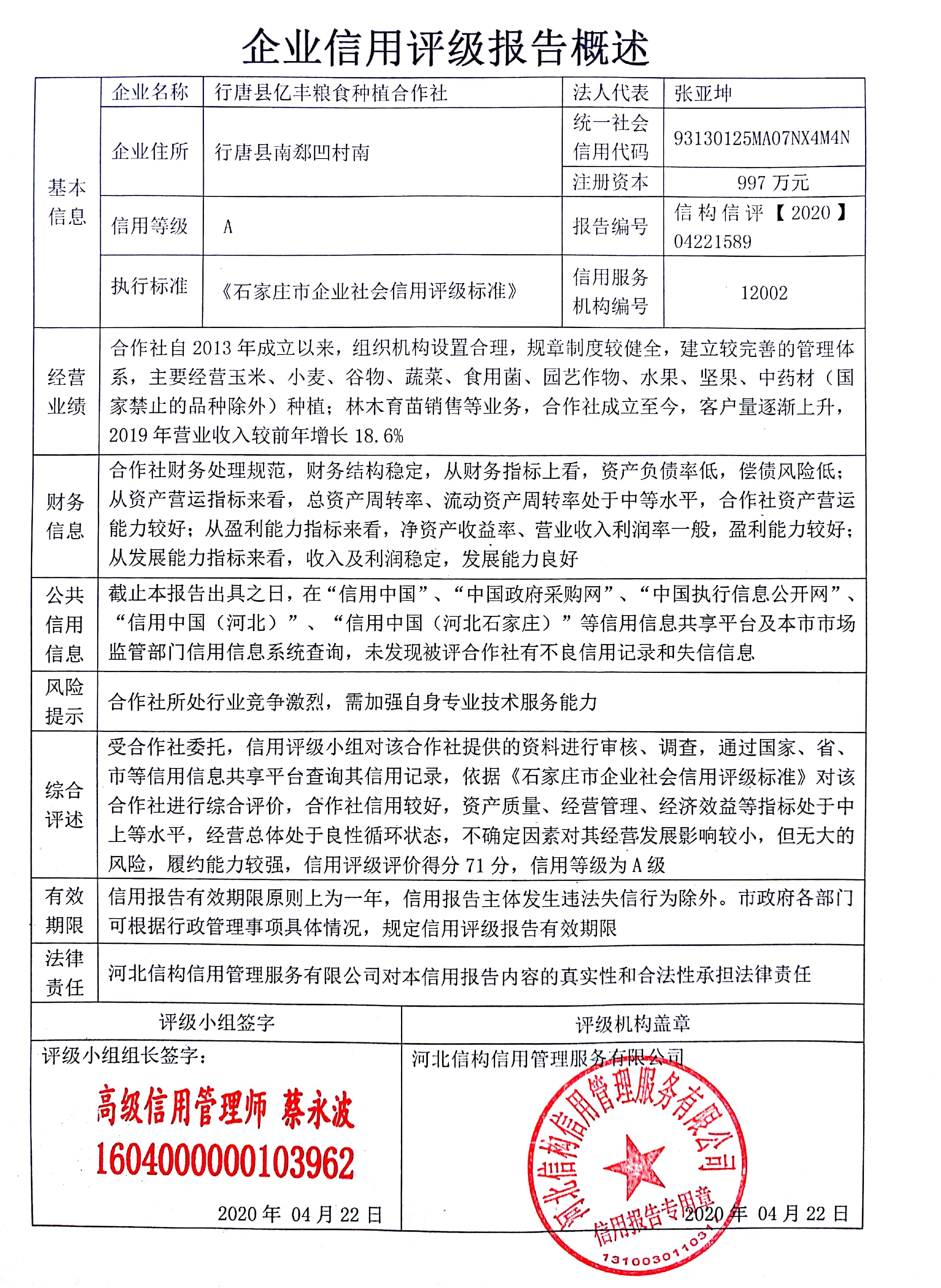 行唐县亿丰粮食种植合作社